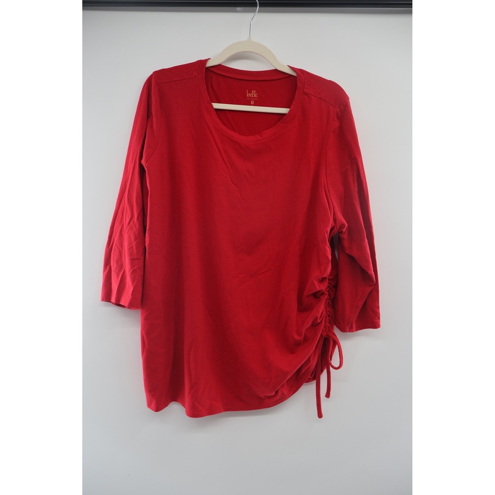 Belle Kim Gravel Plus Size 1X Red Ruched Side Tie Top Egyptian Cotton Modal